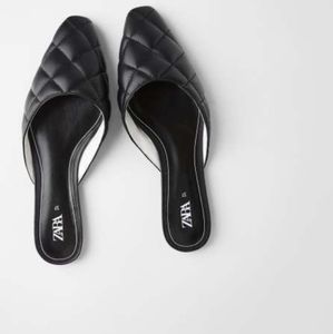 Zara black quilted flat mules